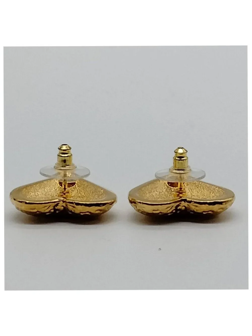 Authentic Chanel CC Heart Clip-On Earrings Gold Tone Vintage